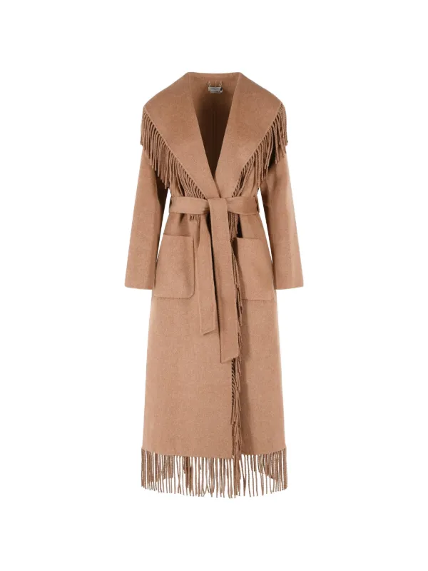 Simkhai Fringe-trimmed Belted Coat in Neutrals