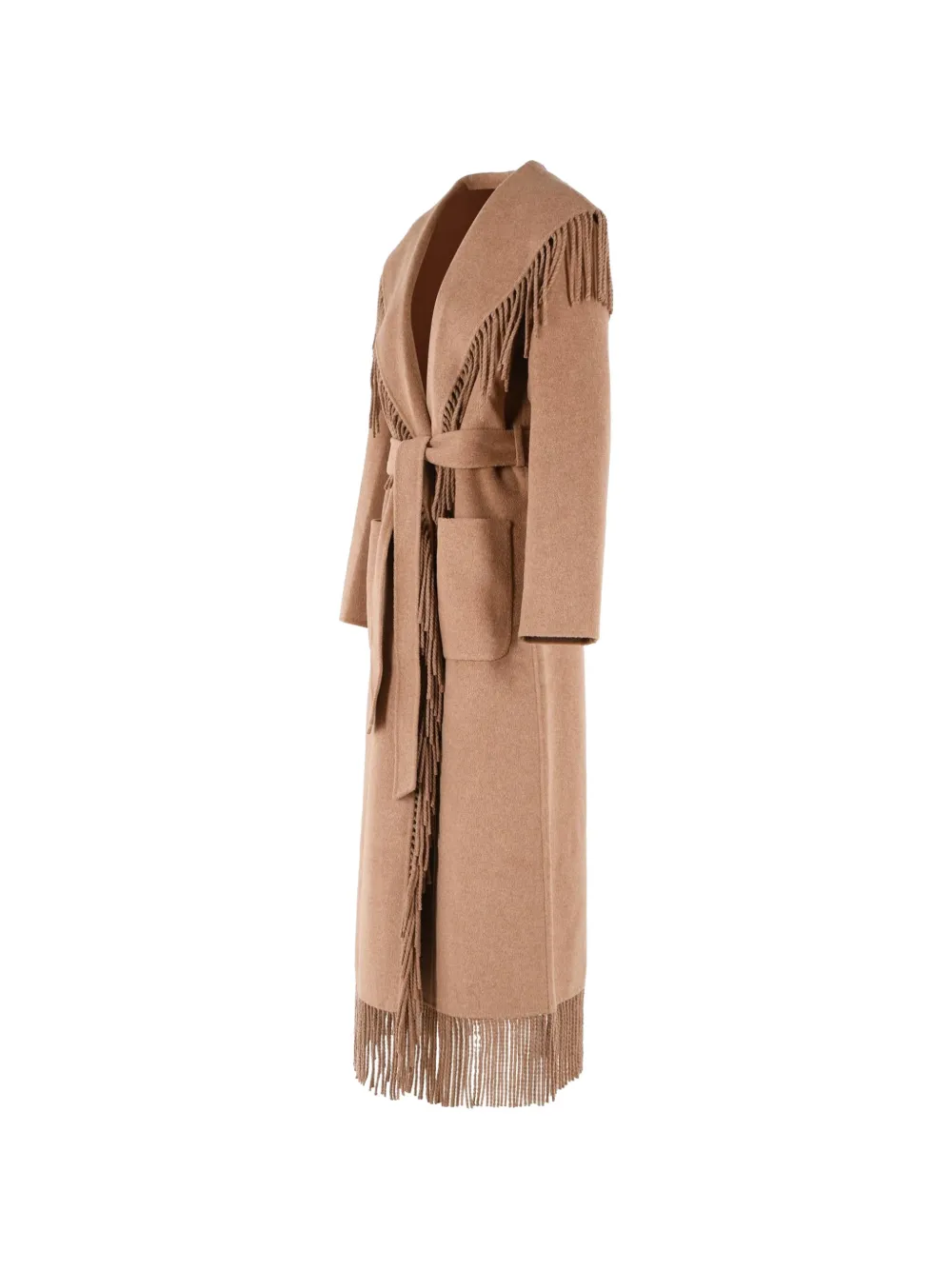 SIMKHAI Fringe-trimmed Belted Coat in Neutrals, view 3