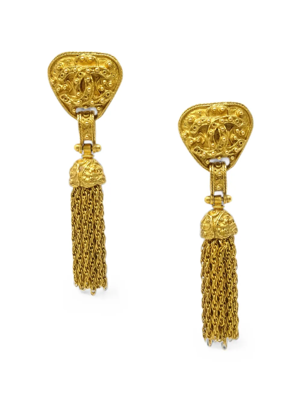 CHANEL Pre-Owned 1994 CC logo-detail fringe earrings - Gold