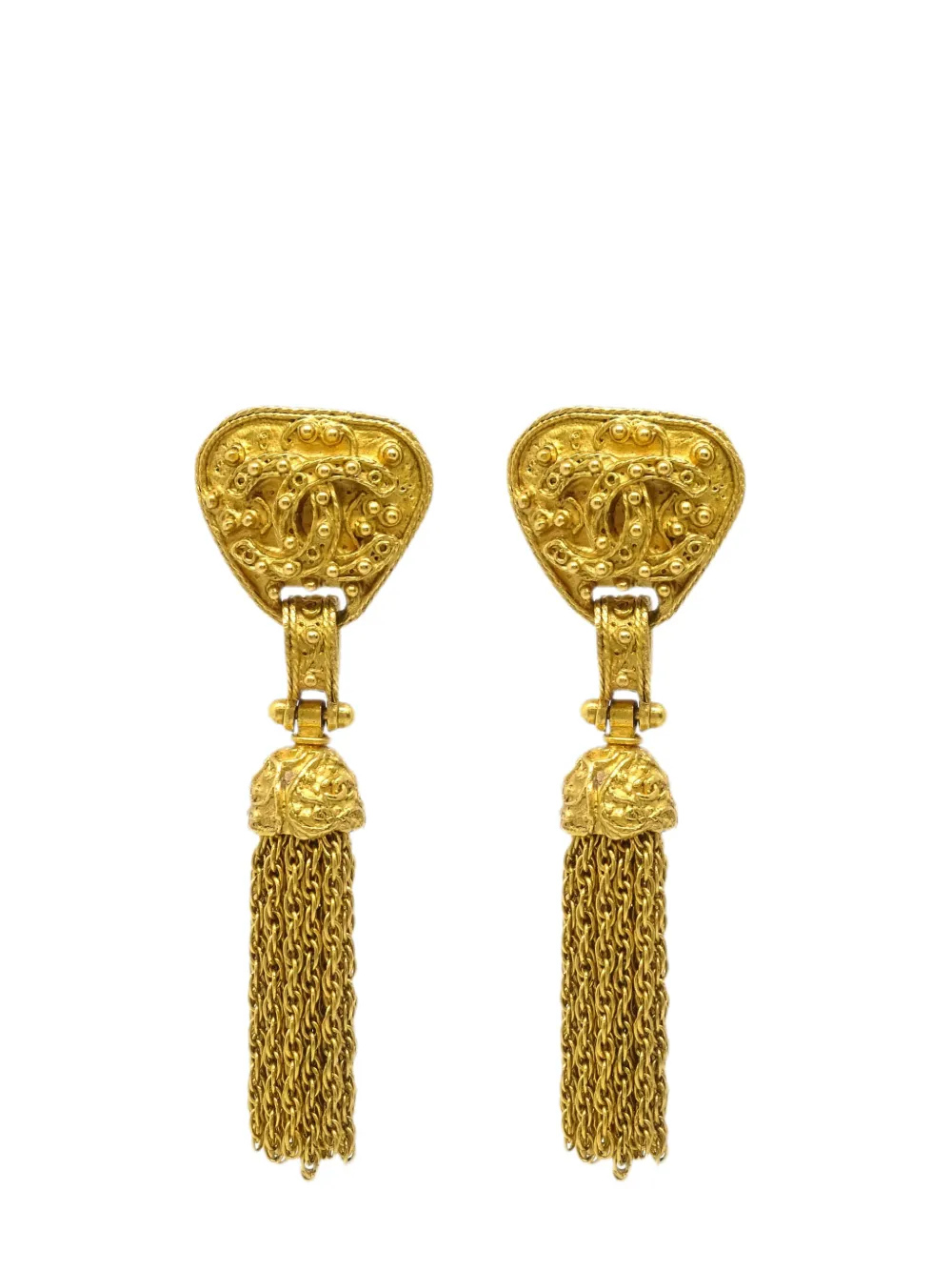 CHANEL Pre-Owned 1994 CC logo-detail fringe earrings - Oro