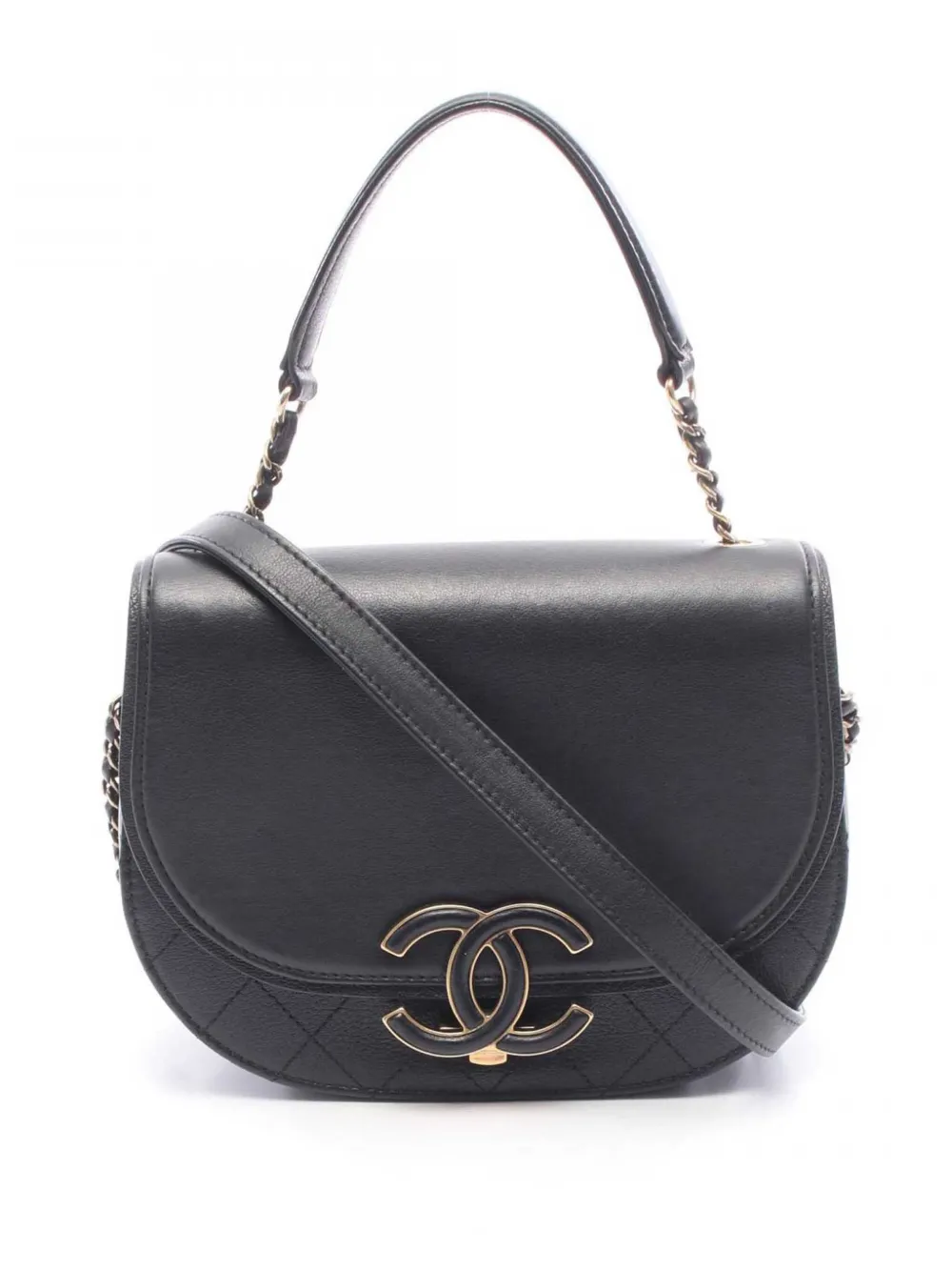 CHANEL Pre-Owned 2017-2018 Medium Shiny Calfskin and Quilted Goatskin Coco Curve Flap satchel - Nero