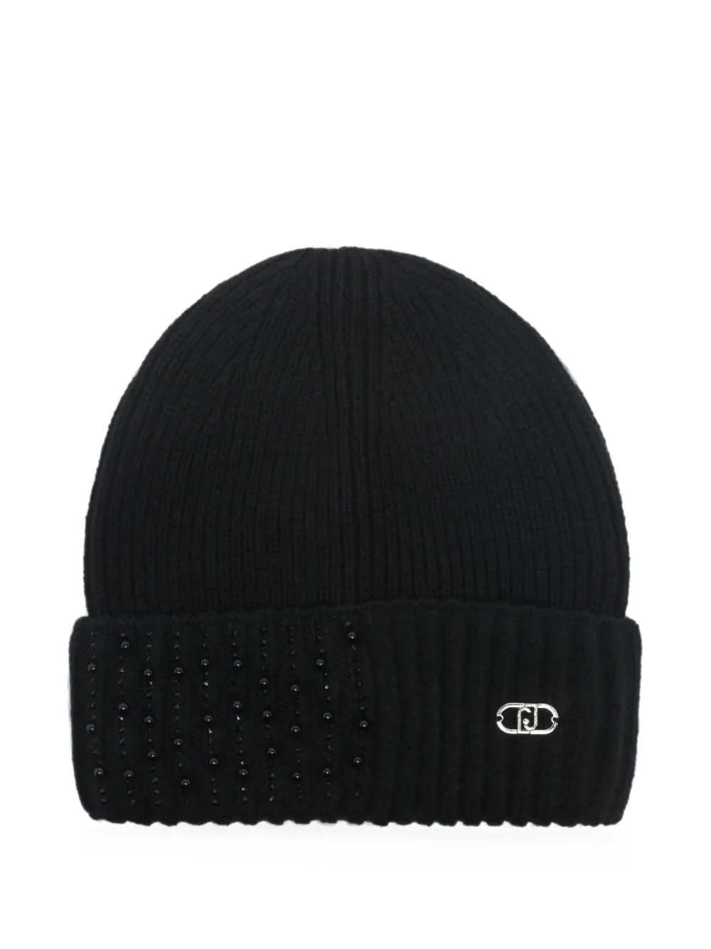 LIU JO crystal-embellished logo-plaque beanie hat - Nero