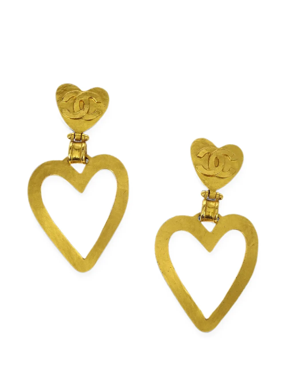 CHANEL Pre-Owned 1995 CC heart-pendant earrings - Gold