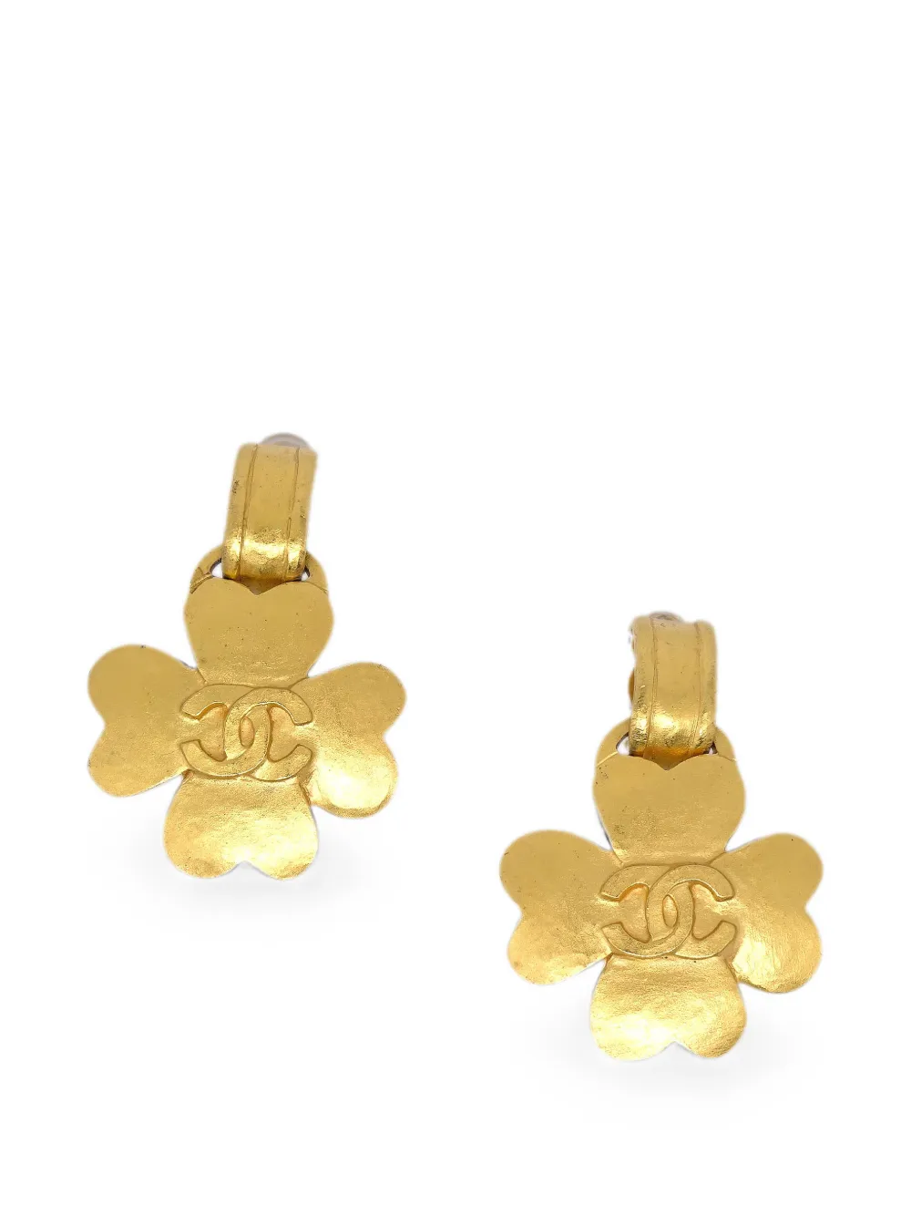 CHANEL Pre-Owned 1995 Clover logo-motif earrings - Gold