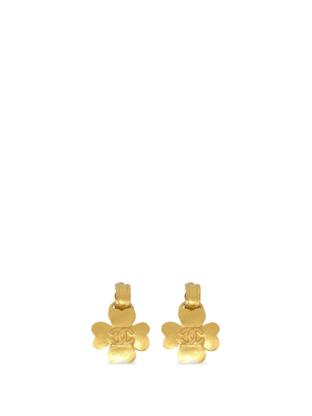CHANEL Pre-Owned 1995 Clover logo-motif earrings - Oro