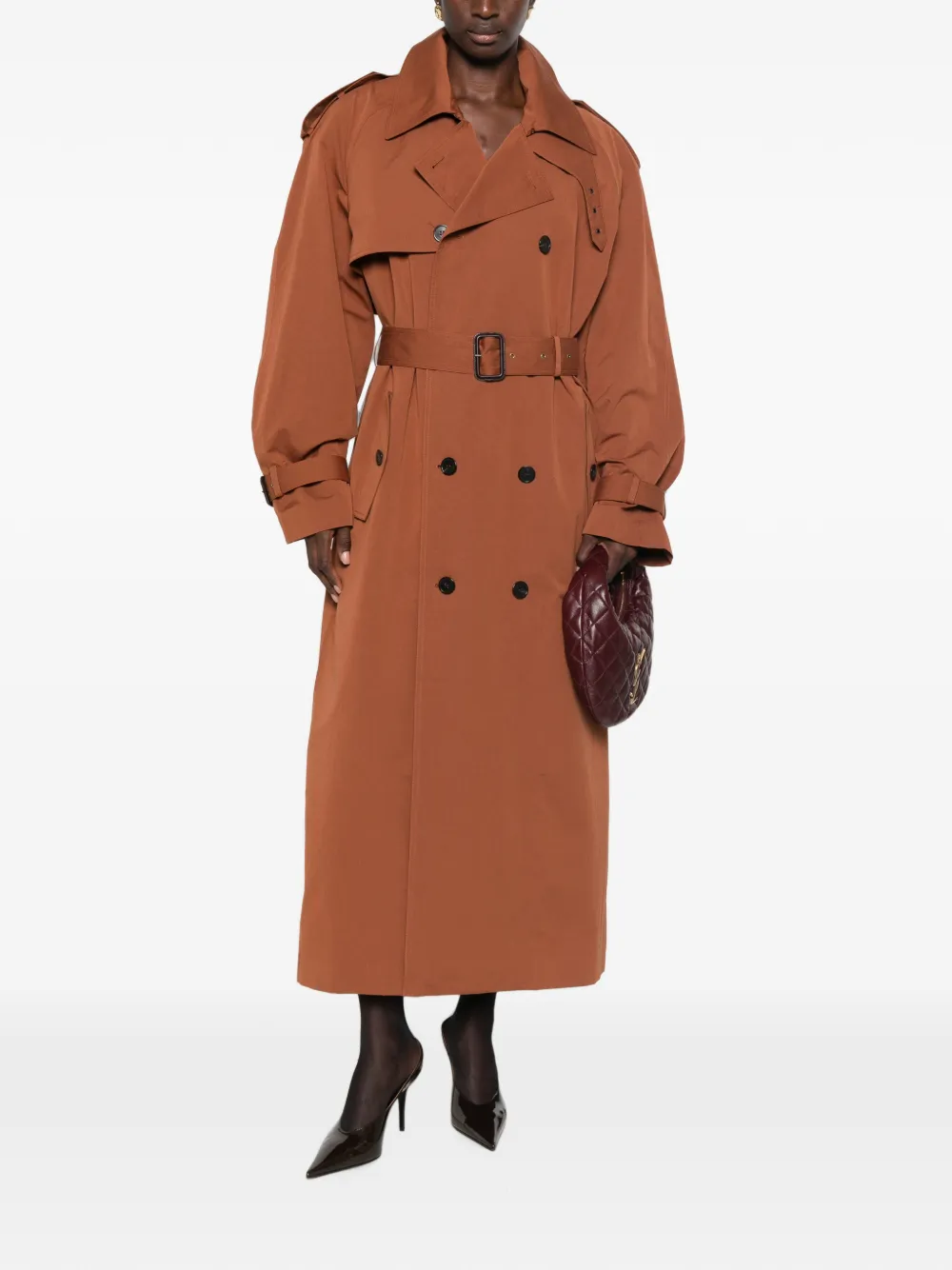 Saint Laurent double-breasted belted trench coat Bruin