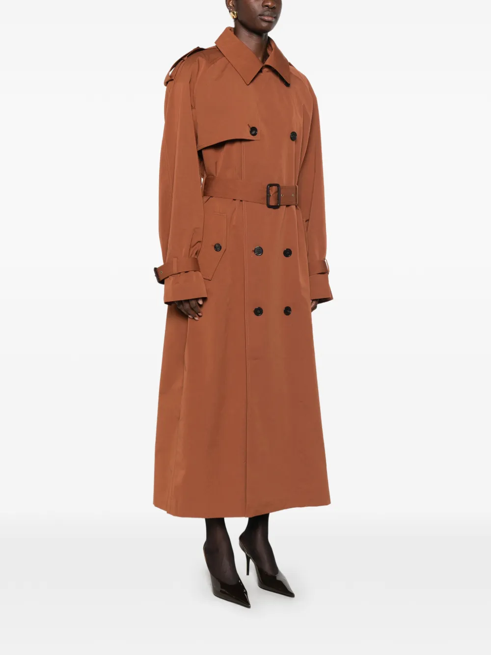 Saint Laurent double-breasted belted trench coat Bruin