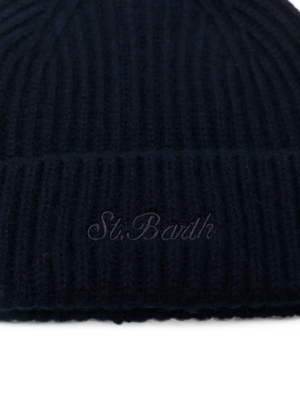 MC2 Saint Barth Wengen ribbed-knit embroidered-logo beanie hat Blauw