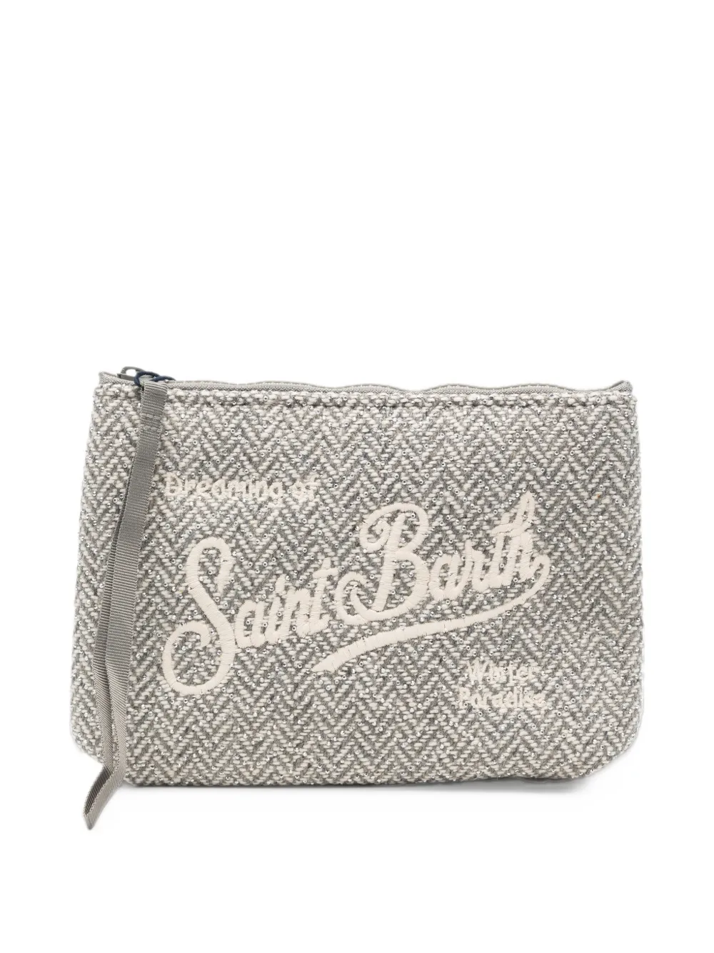 MC2 Saint Barth Aline herringbone-knit logo-embroidered clutch bag Grijs