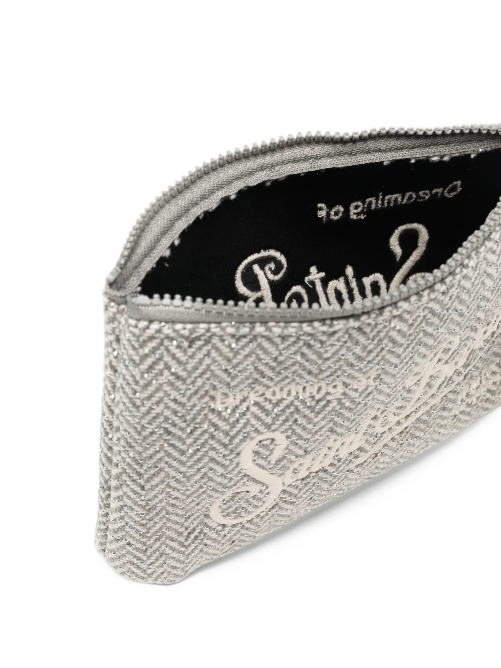 MC2 Saint Barth Aline herringbone-knit logo-embroidered clutch bag Grijs