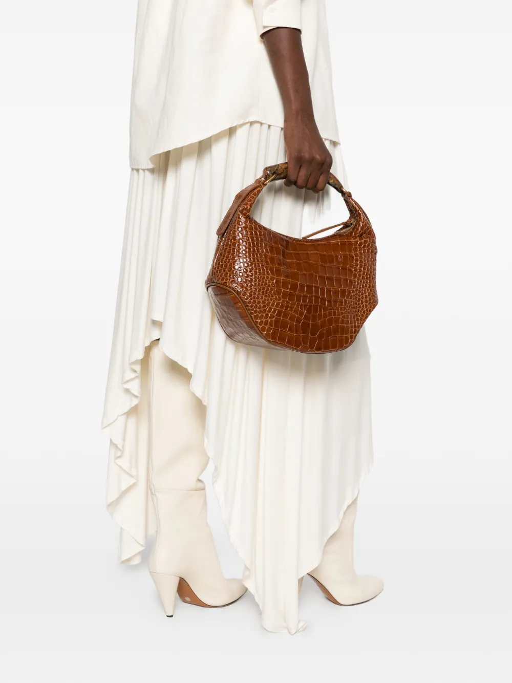 Visonà Ambra Croc-effect Leather Tote Bag In Brown