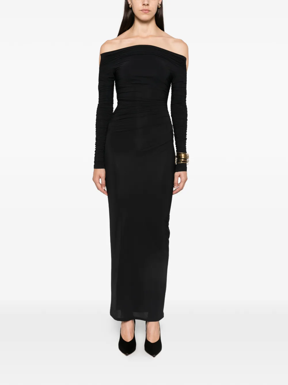 Amazuìn Janis off-shoulder maxi-jurk met ruches Zwart