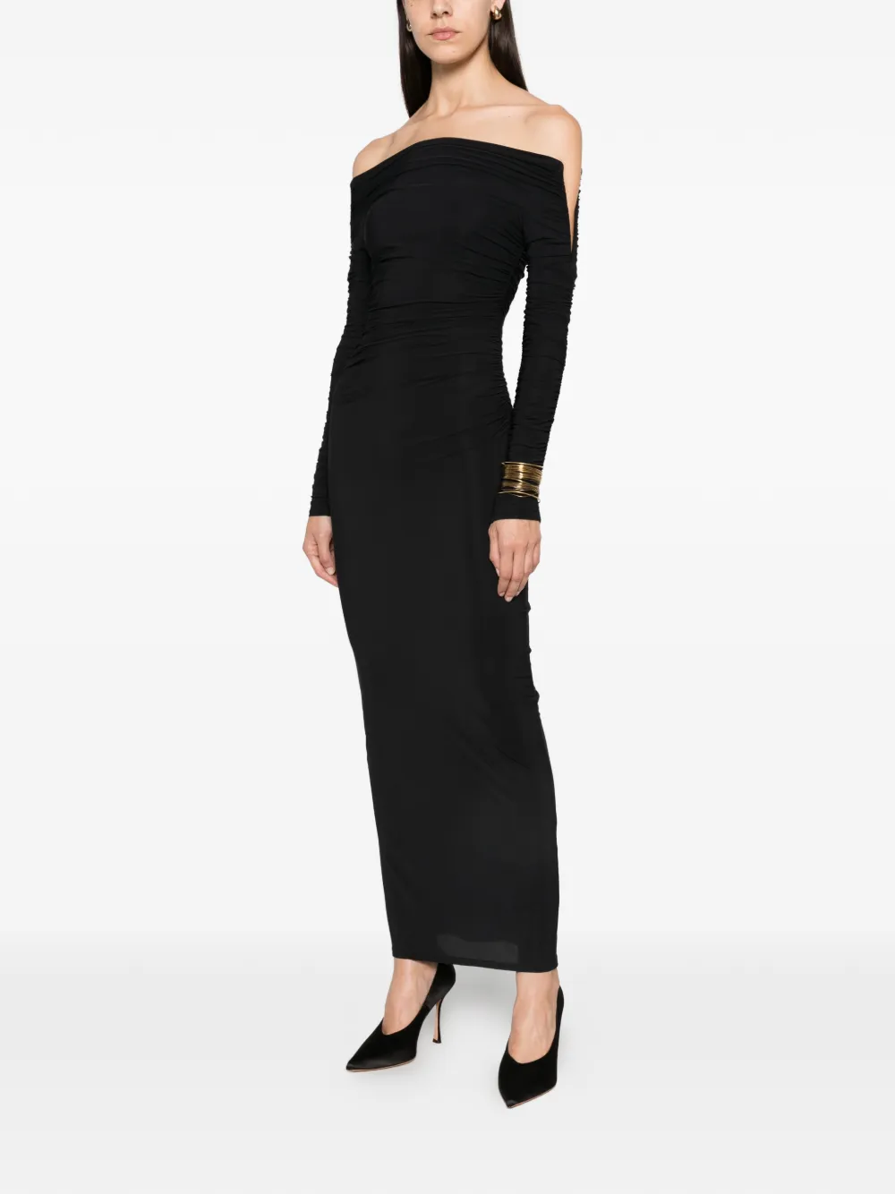 Amazuìn Janis Off-shoulder Ruched Maxi Dress In Black
