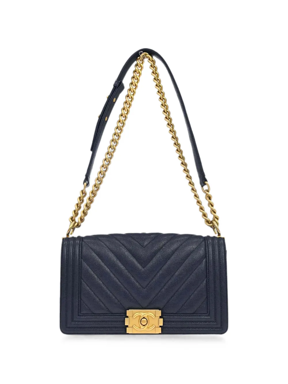 CHANEL Pre-Owned 2018 medium Boy Chanel chevron-pattern shoulder bag - Blu