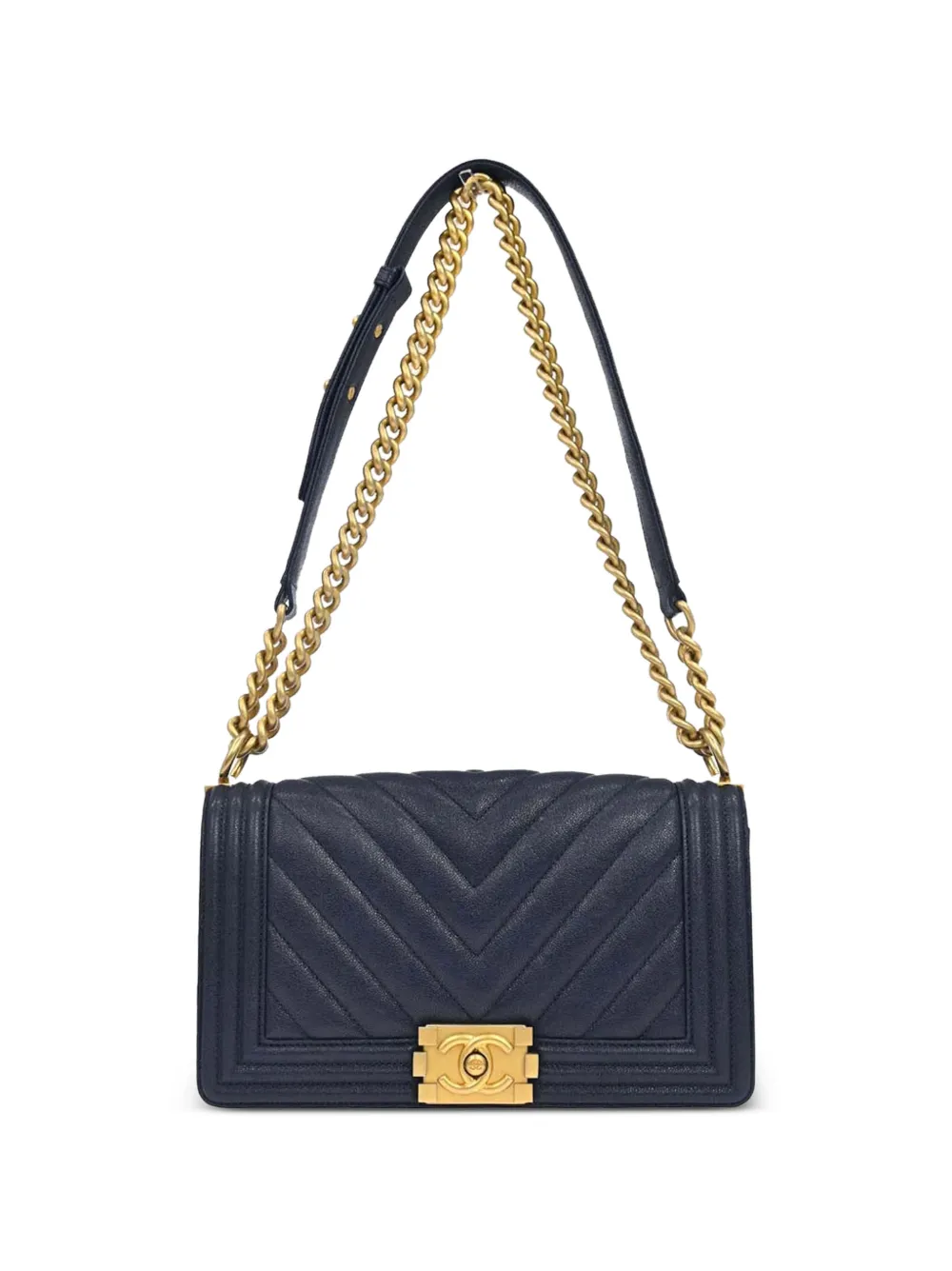 CHANEL Pre-Owned 2018 medium Boy Chanel chevron-pattern shoulder bag - Blau