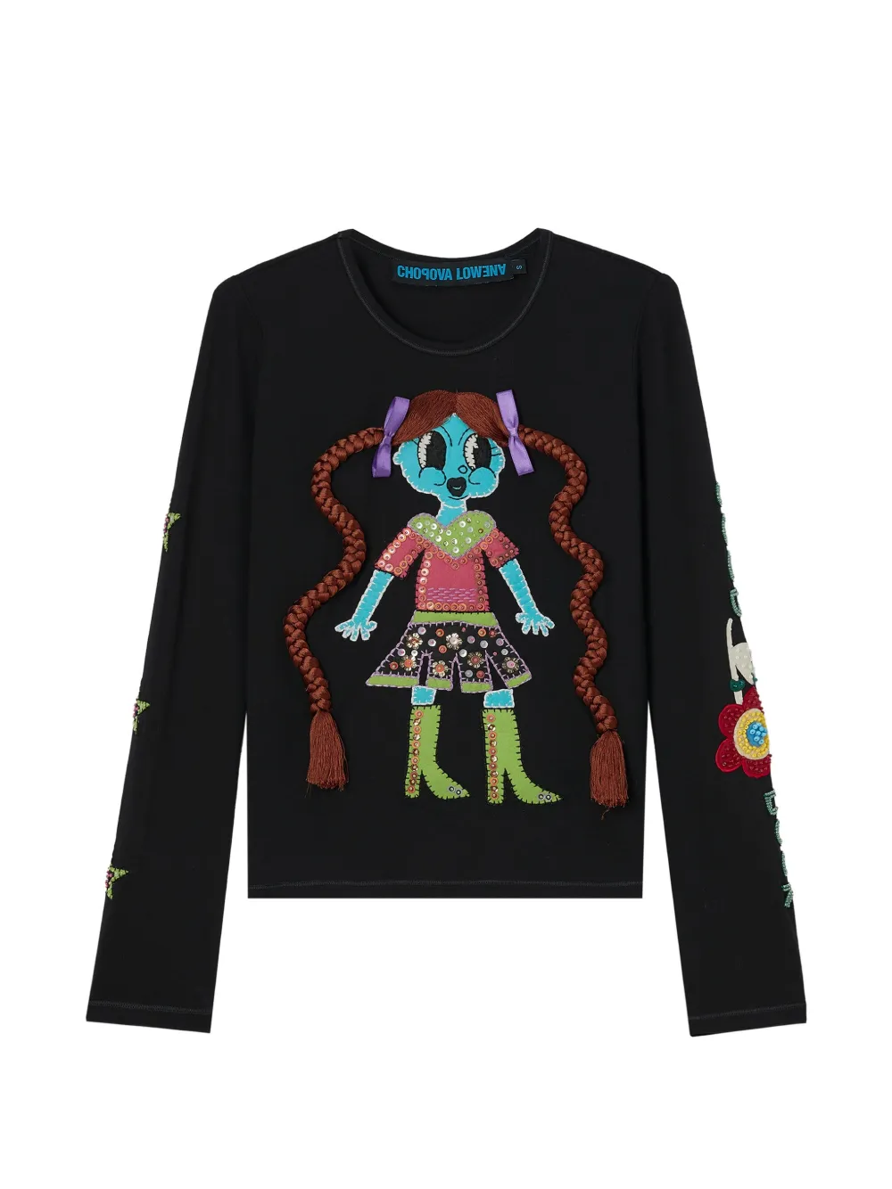 Chopova Lowena Blue Emma beaded long-sleeve T-shirt