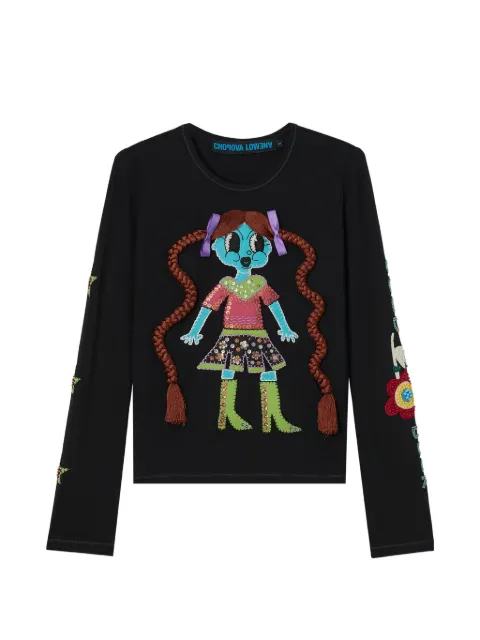 Chopova Lowena Blue Emma beaded long-sleeve T-shirt