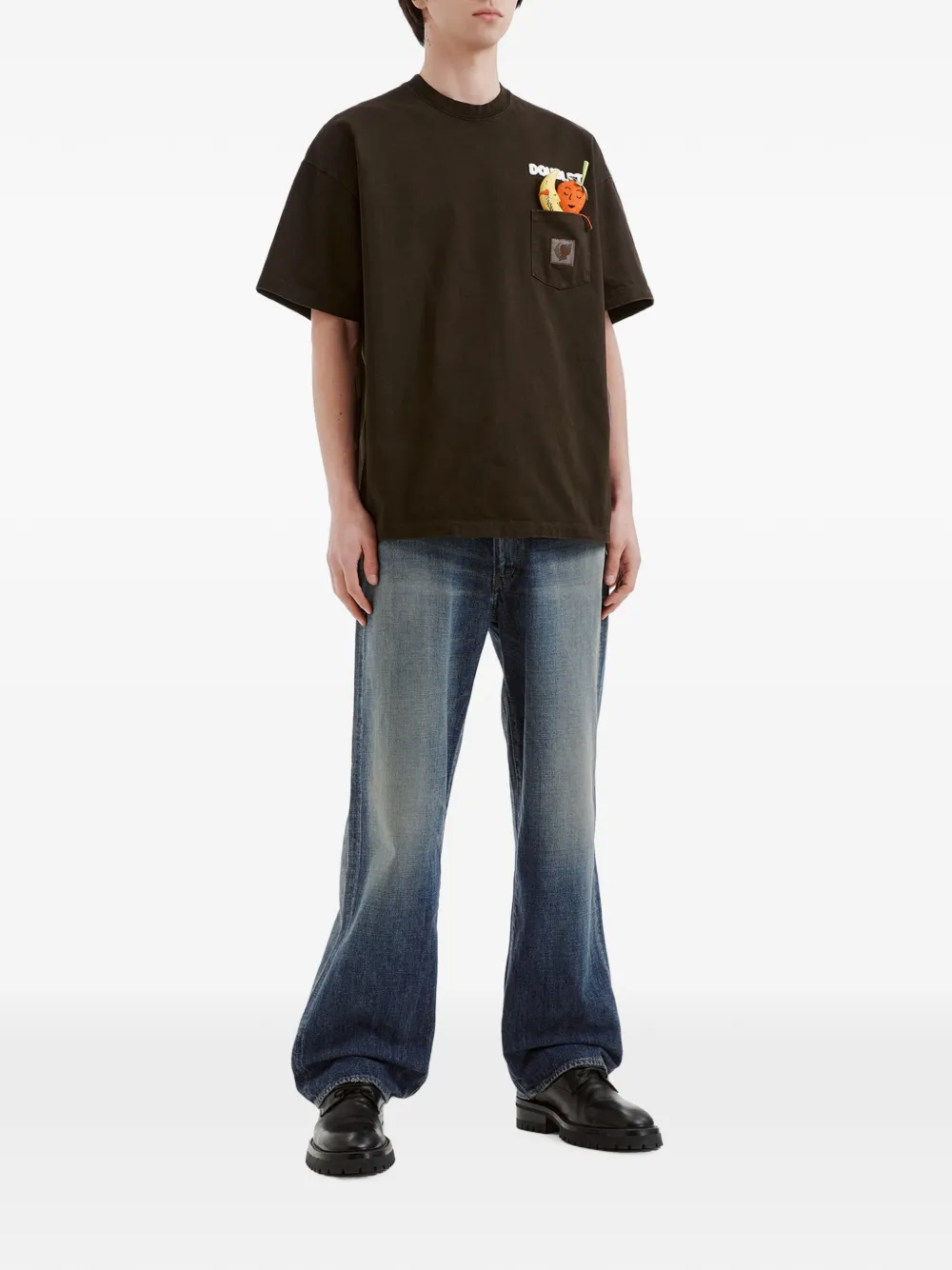Doublet T-shirt met borstzak en patch Bruin