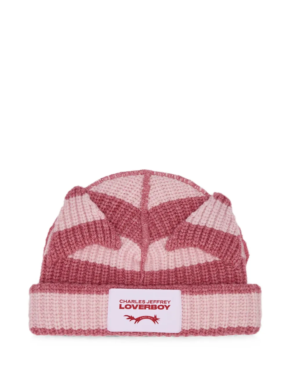 Charles Jeffrey Loverboy Chunky Ears striped knit beanie hat - Rosa
