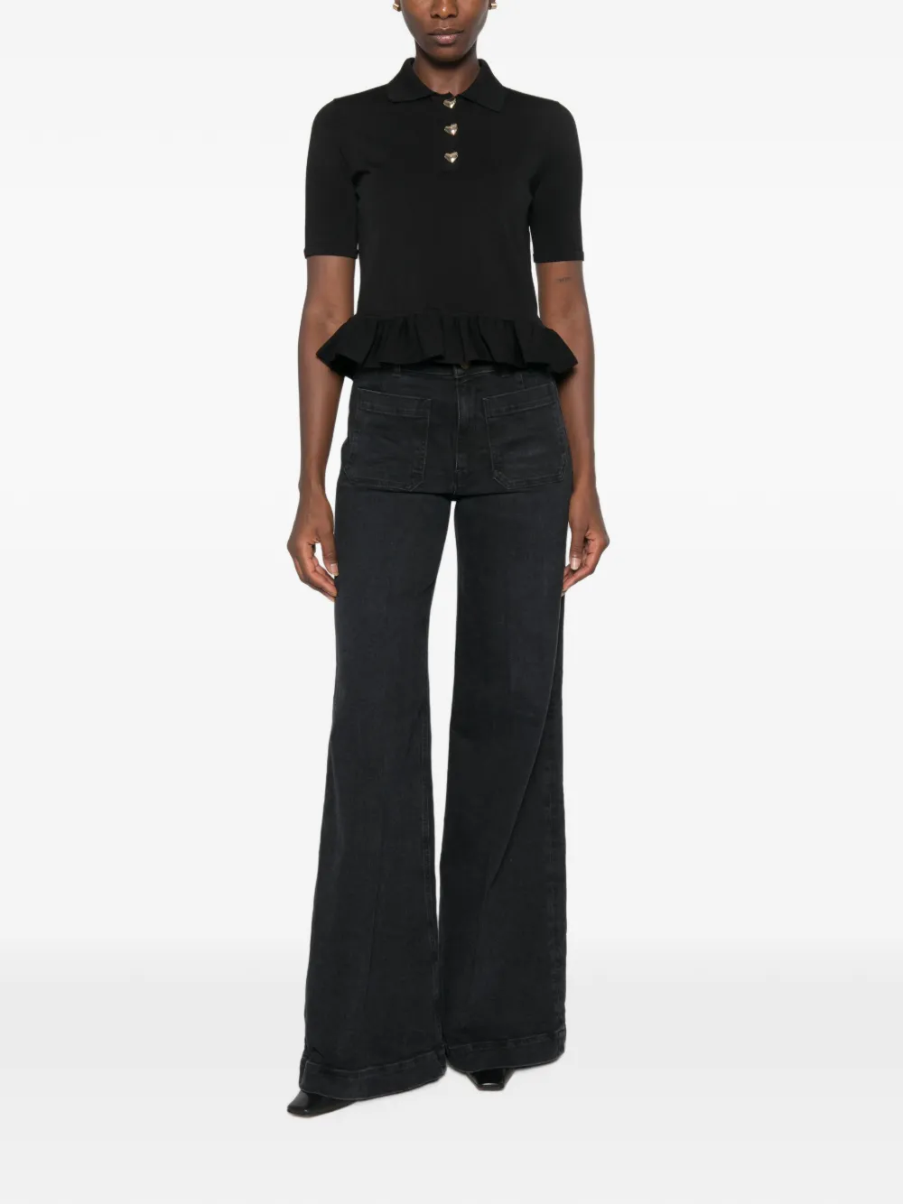 TWINSET Poloshirt met ruches en hartvormige knoop Zwart