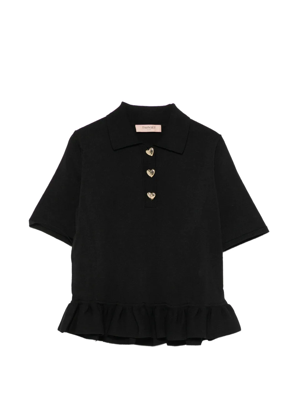 TWINSET Poloshirt mit Herzknöpfen und Rüschenbesatz - Schwarz