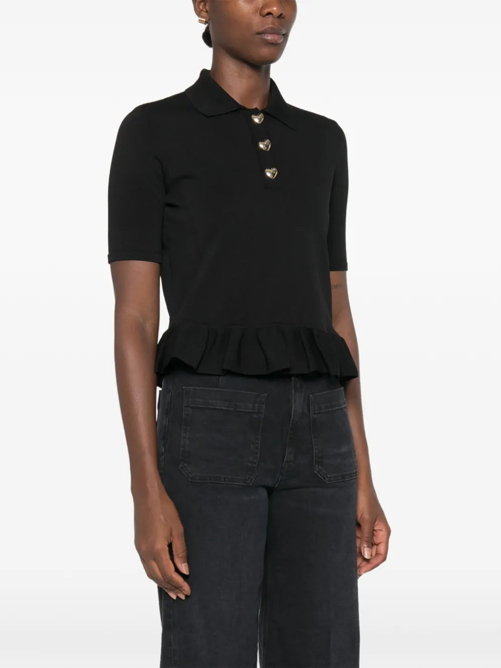 TWINSET Poloshirt met ruches en hartvormige knoop Zwart