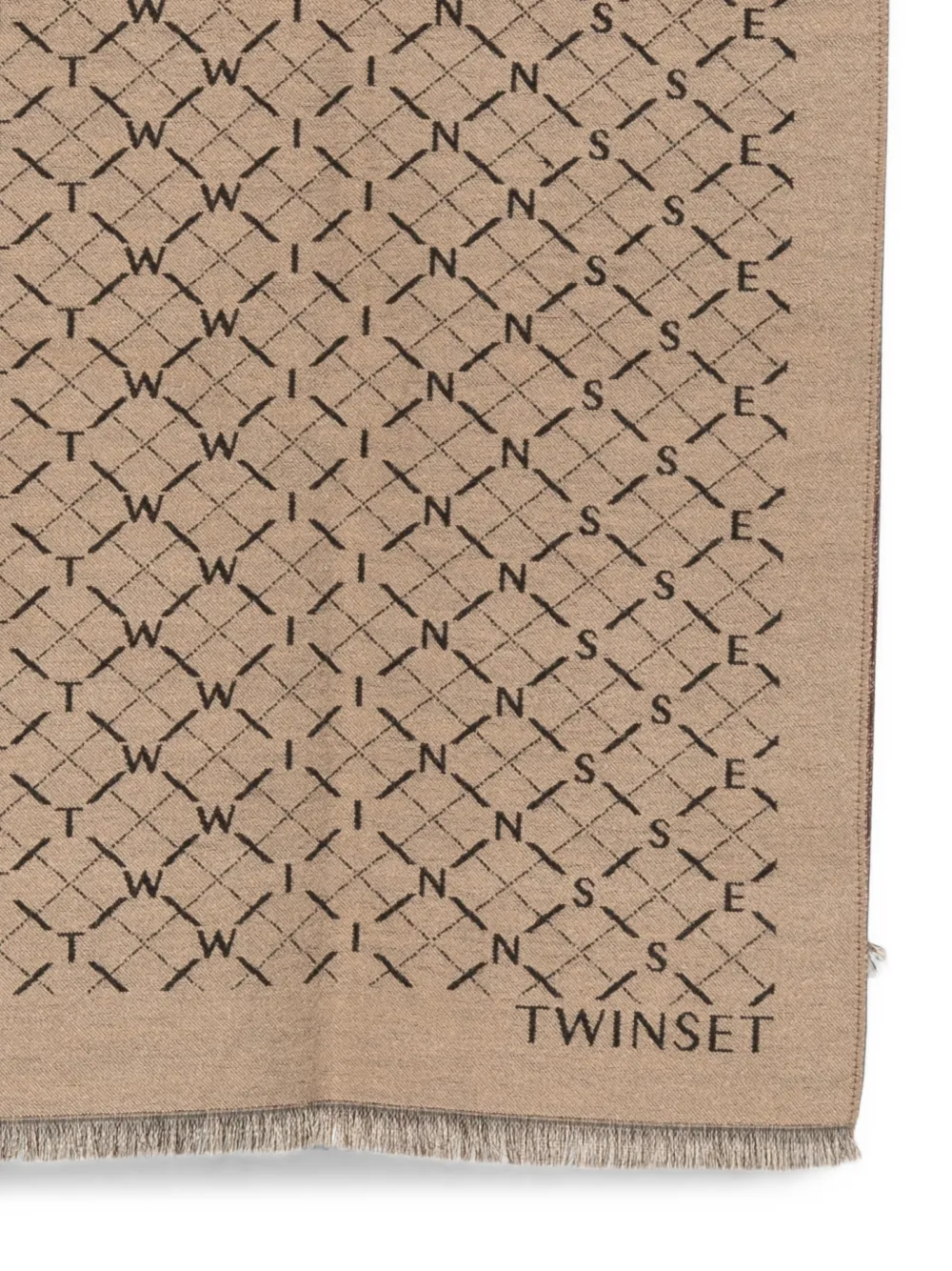 TWINSET logo-print frayed scarf Beige