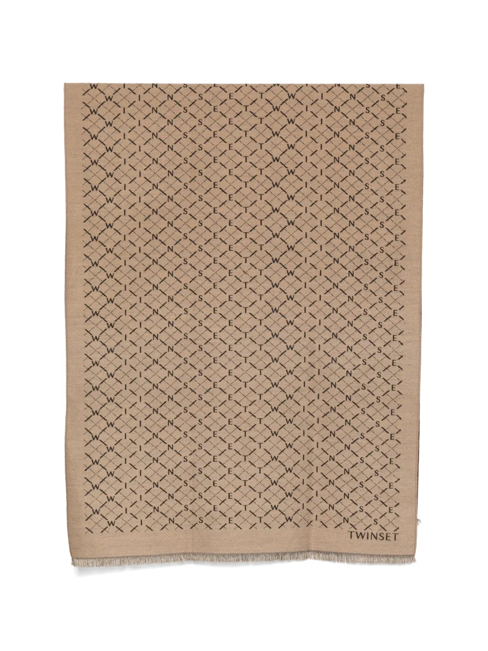 TWINSET logo-print frayed scarf Beige