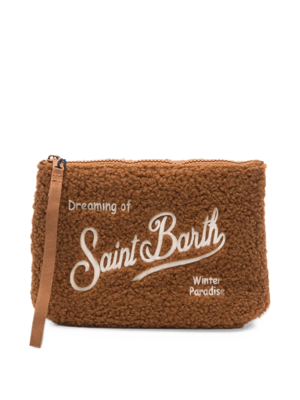 MC2 Saint Barth Aline ogo-embroidered teddy clutch bag Bruin