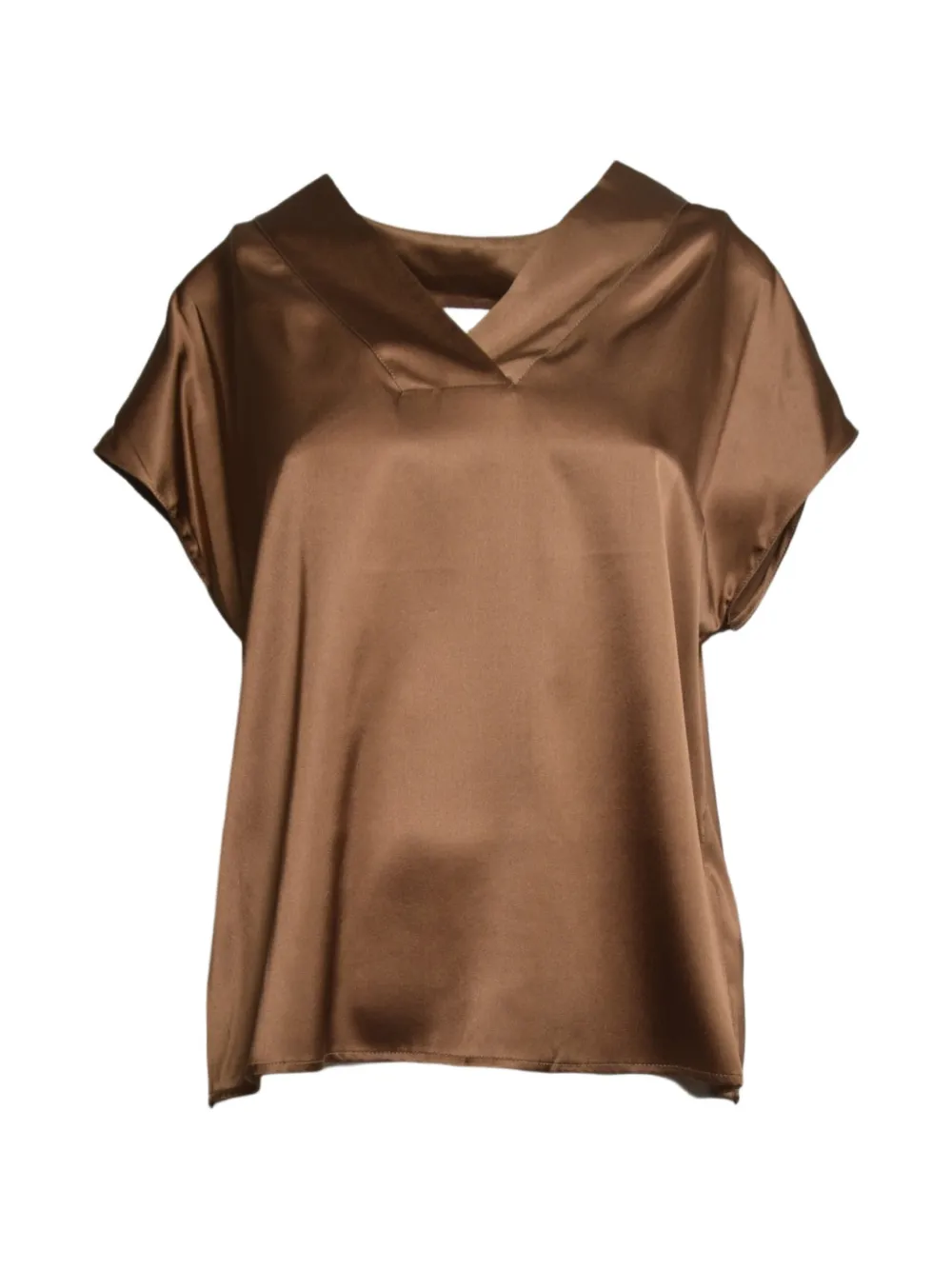 SOLOTRE satin-finish V-neck blouse - Marrone