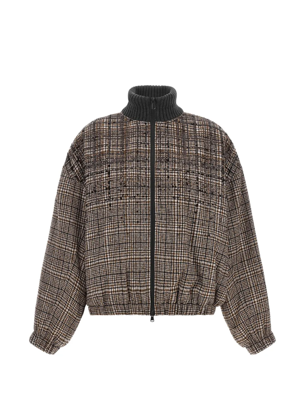 Brunello Cucinelli sequin-embellished check bomber jacket - Braun