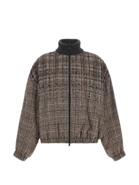 Brunello Cucinelli sequin-embellished check bomber jacket