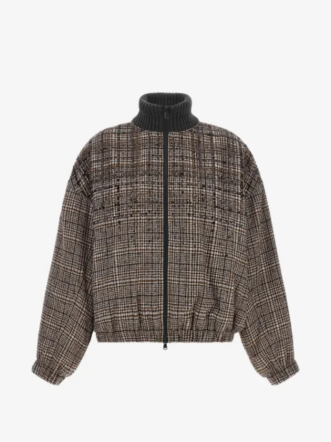 Brunello Cucinelli sequin-embellished check bomber jacket
