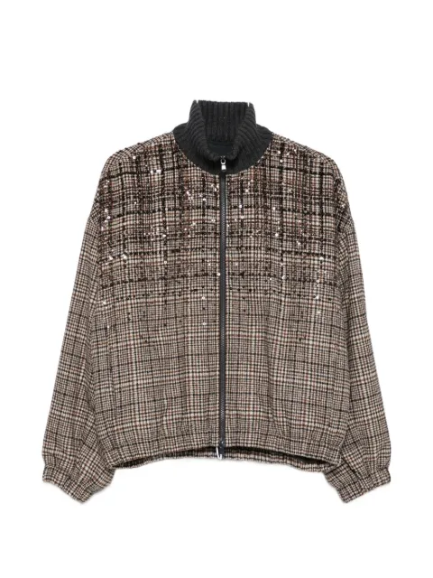 Brunello Cucinelli 시퀸 장식 체크 봄버 재킷