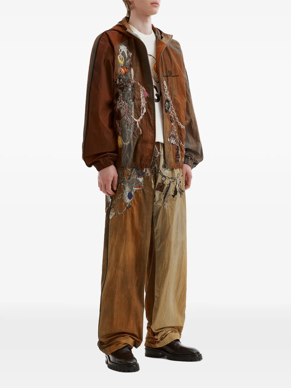 Doublet Gerafelde broek met borduurwerk Bruin