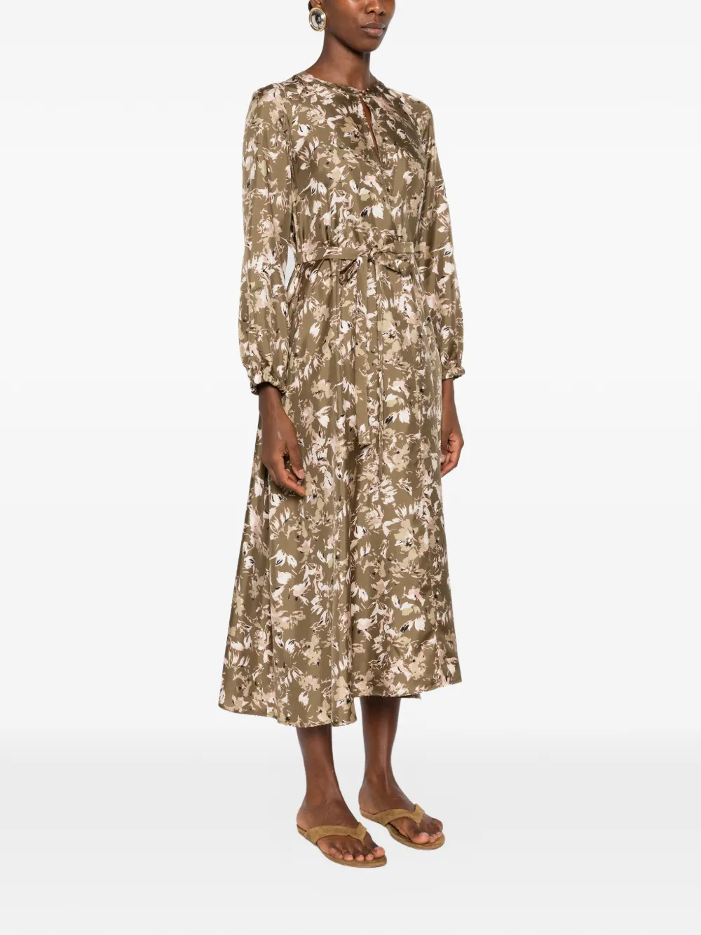 Max Mara floral-print belted midi dress Groen