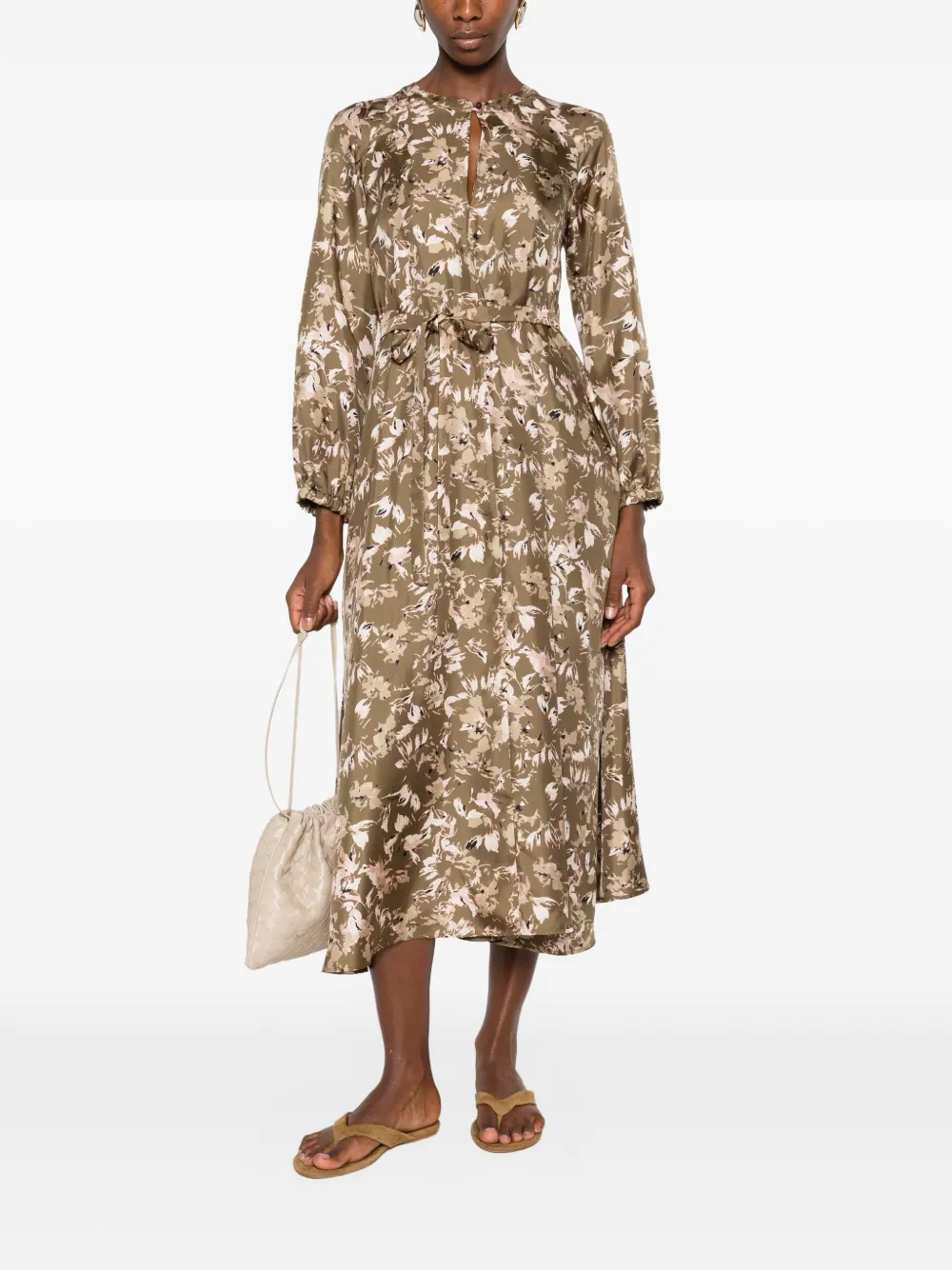 Max Mara floral-print belted midi dress Groen