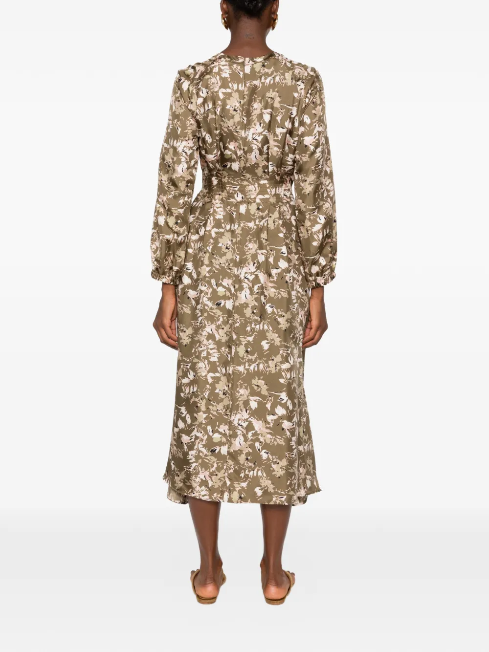 Max Mara floral-print belted midi dress Groen