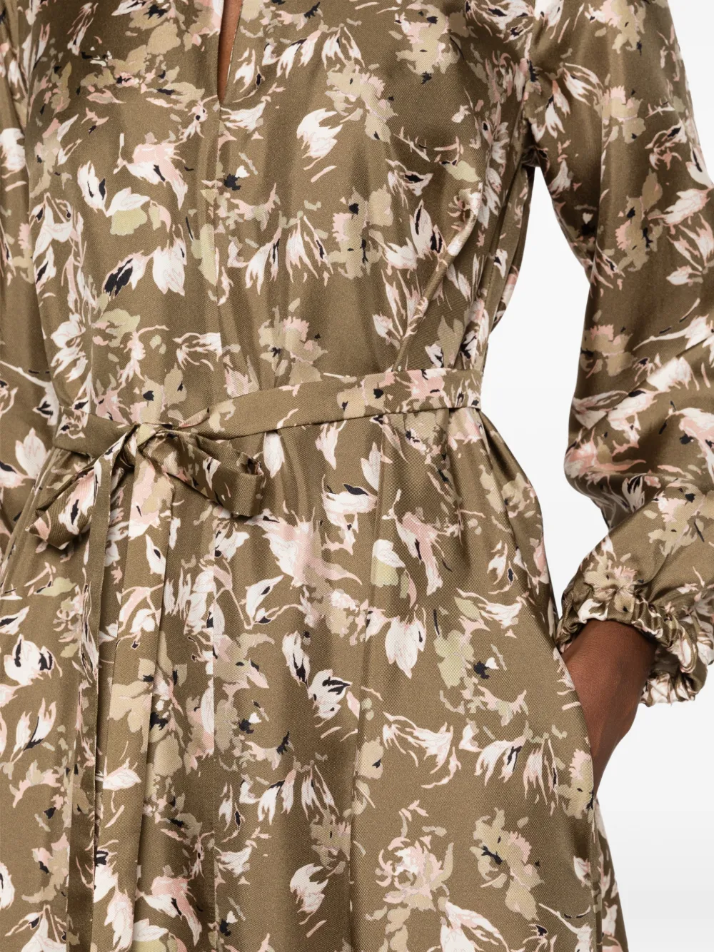 Max Mara floral-print belted midi dress Groen