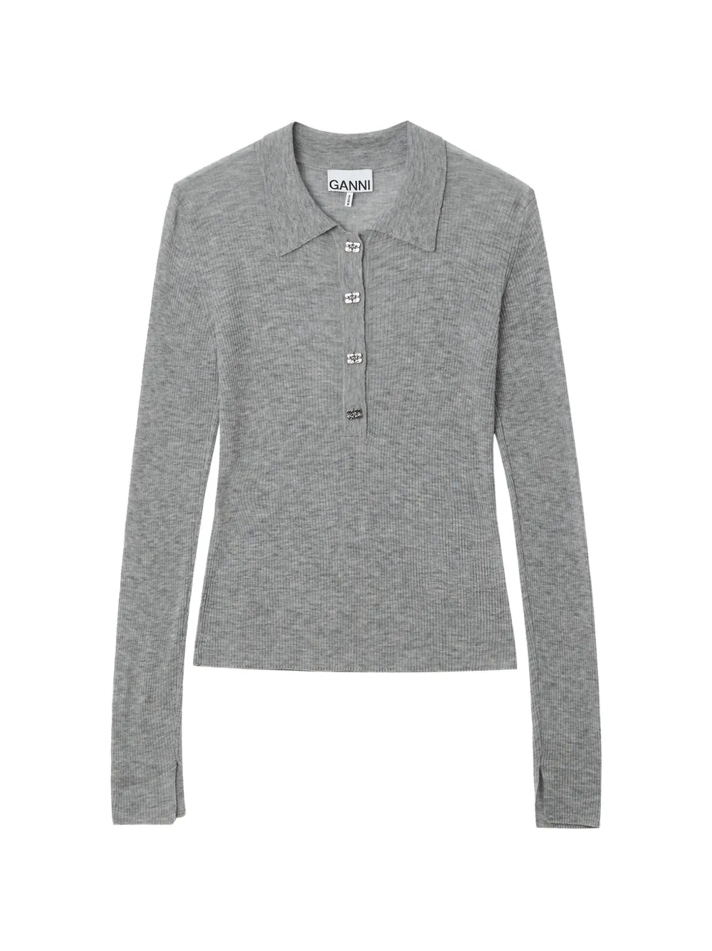 GANNI crystal-embellished ribbed-knit top - Grigio