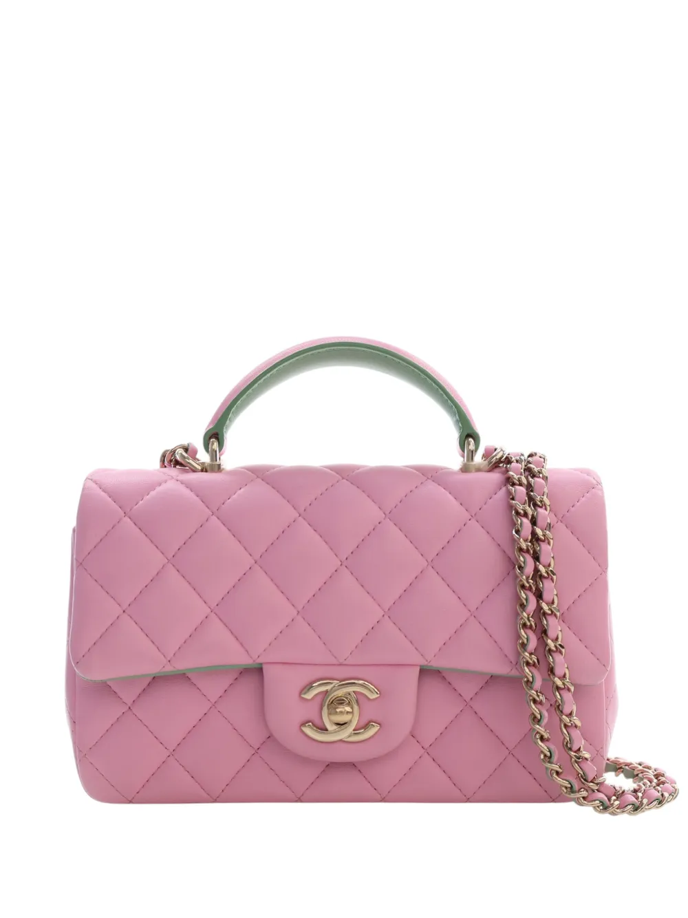 CHANEL Pre-Owned 2021-2026 Mini Rectangular Bicolor Quilted Lambskin Top Handle Flap satchel - Rosa