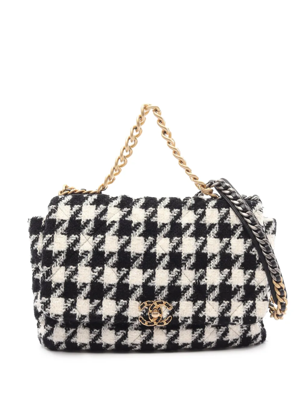 CHANEL Pre-Owned 2019 Maxi Houndstooth Tweed 19 Flap satchel - Nero