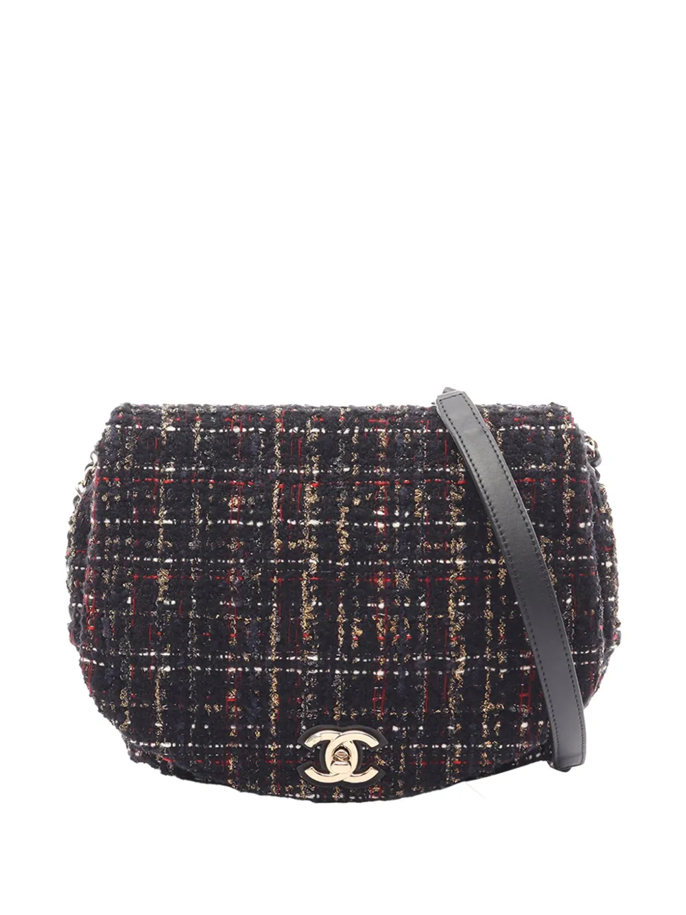 CHANEL Pre-Owned 2019 CC Tweed Chain Around Saddle Flap crossbody bag - Nero