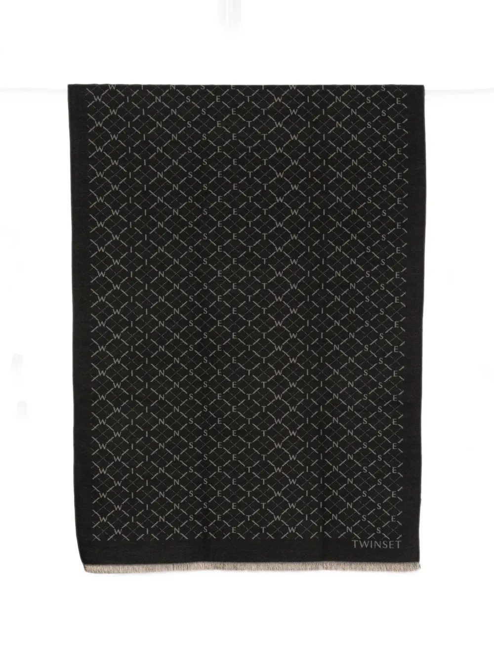 TWINSET logo-pattern frayed scarf - Schwarz