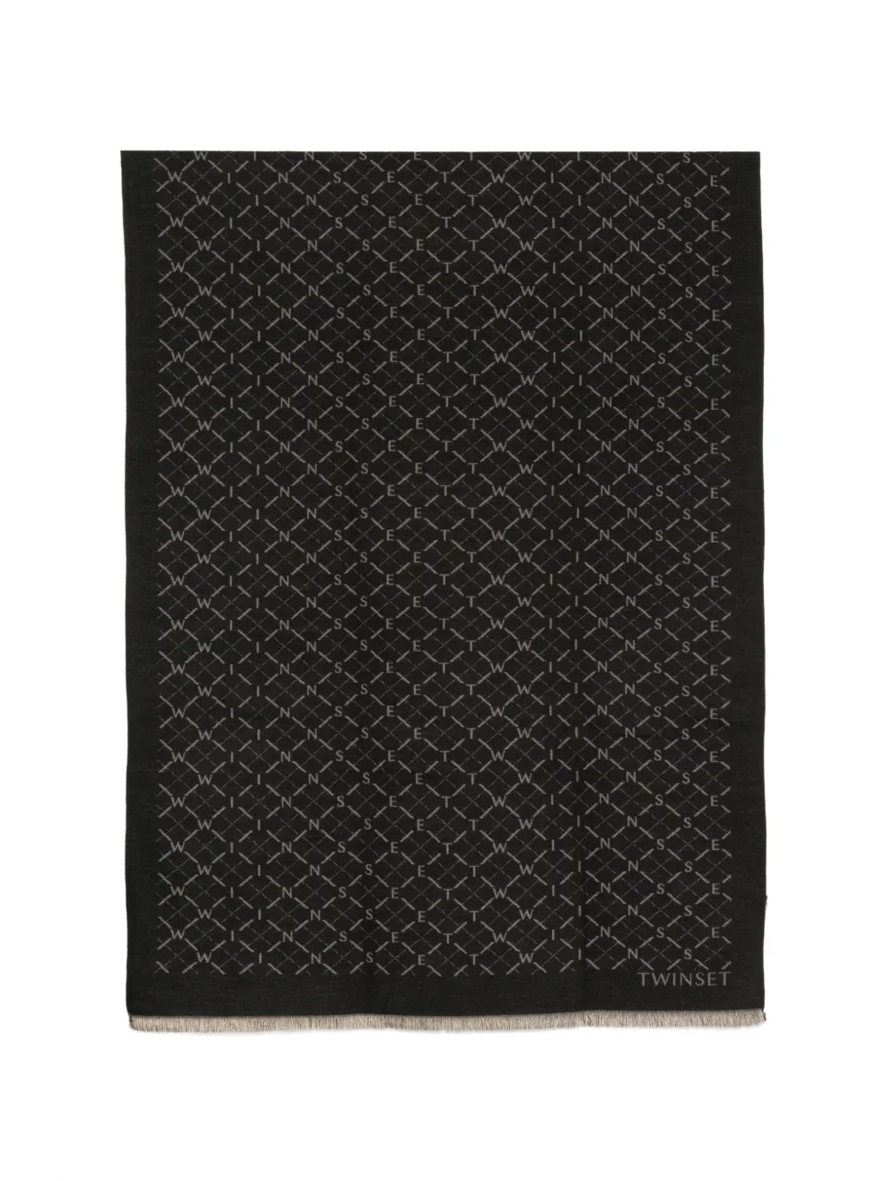TWINSET logo-pattern frayed scarf - Nero