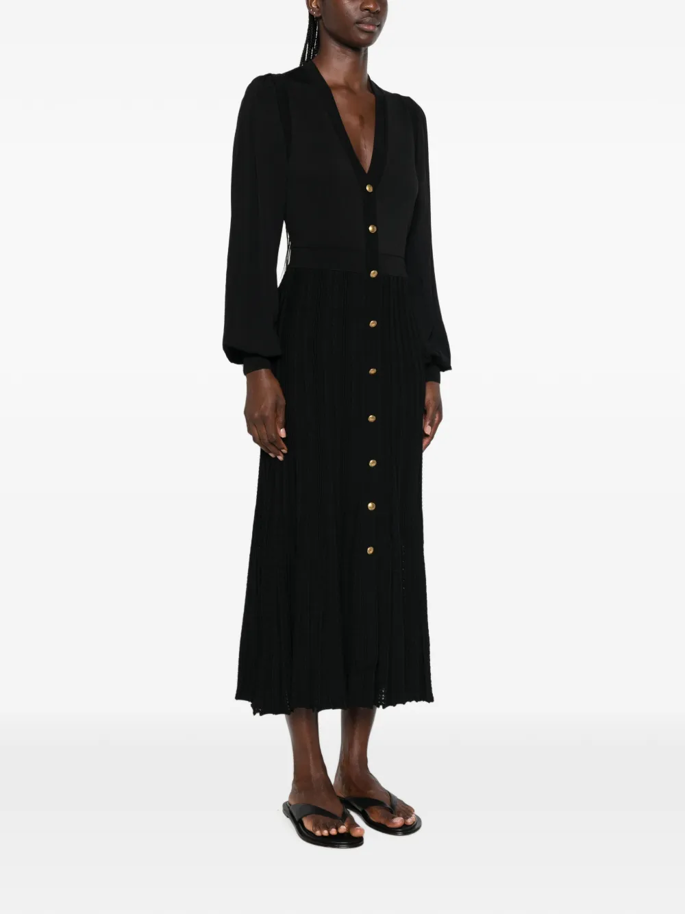TWINSET Ribgebreide button-down midi-jurk Zwart