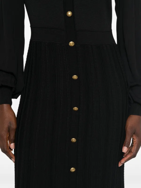 ribbed knit button front dress TWINSET ribbed-knit button-down Midi | Black closeout_feb2024