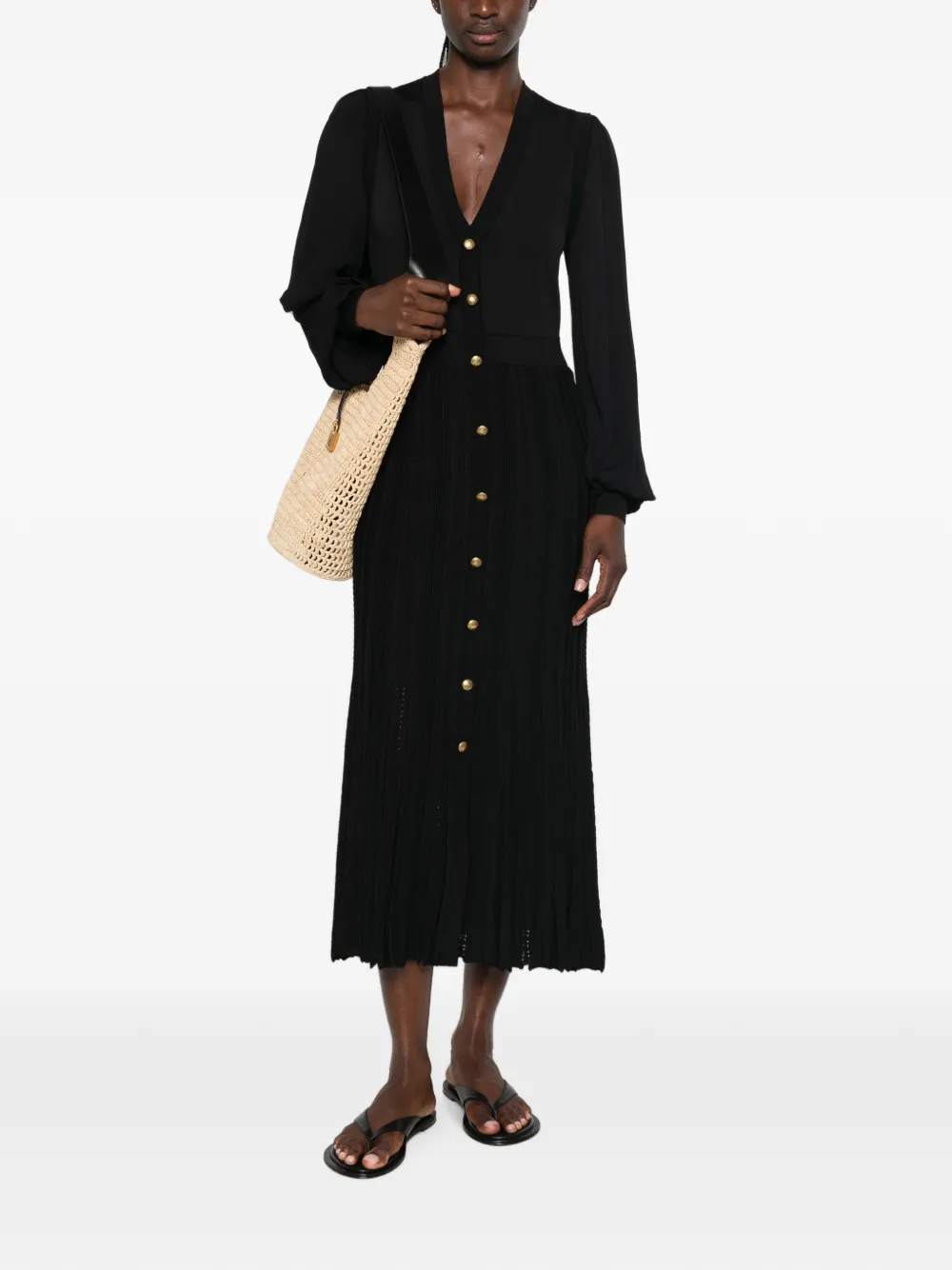 TWINSET Ribgebreide button-down midi-jurk Zwart