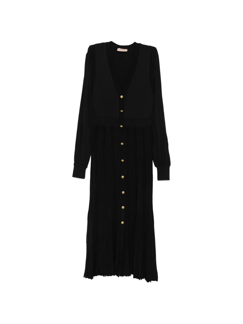 TWINSET Geripptes Midikleid mit Knopfleiste - Schwarz