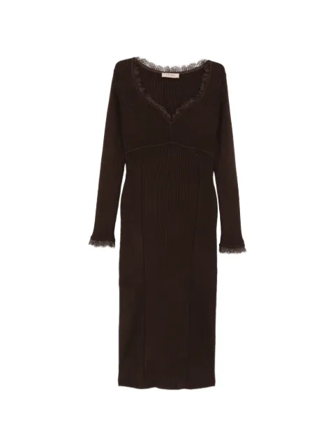 TWINSET lace-trim ribbed-knit midi dress